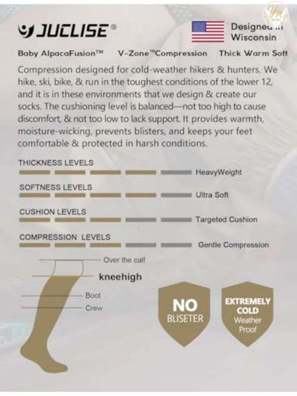 Alpaca Wool Knee-High Compression Socks 15-25mmHg for Hiking Skiing